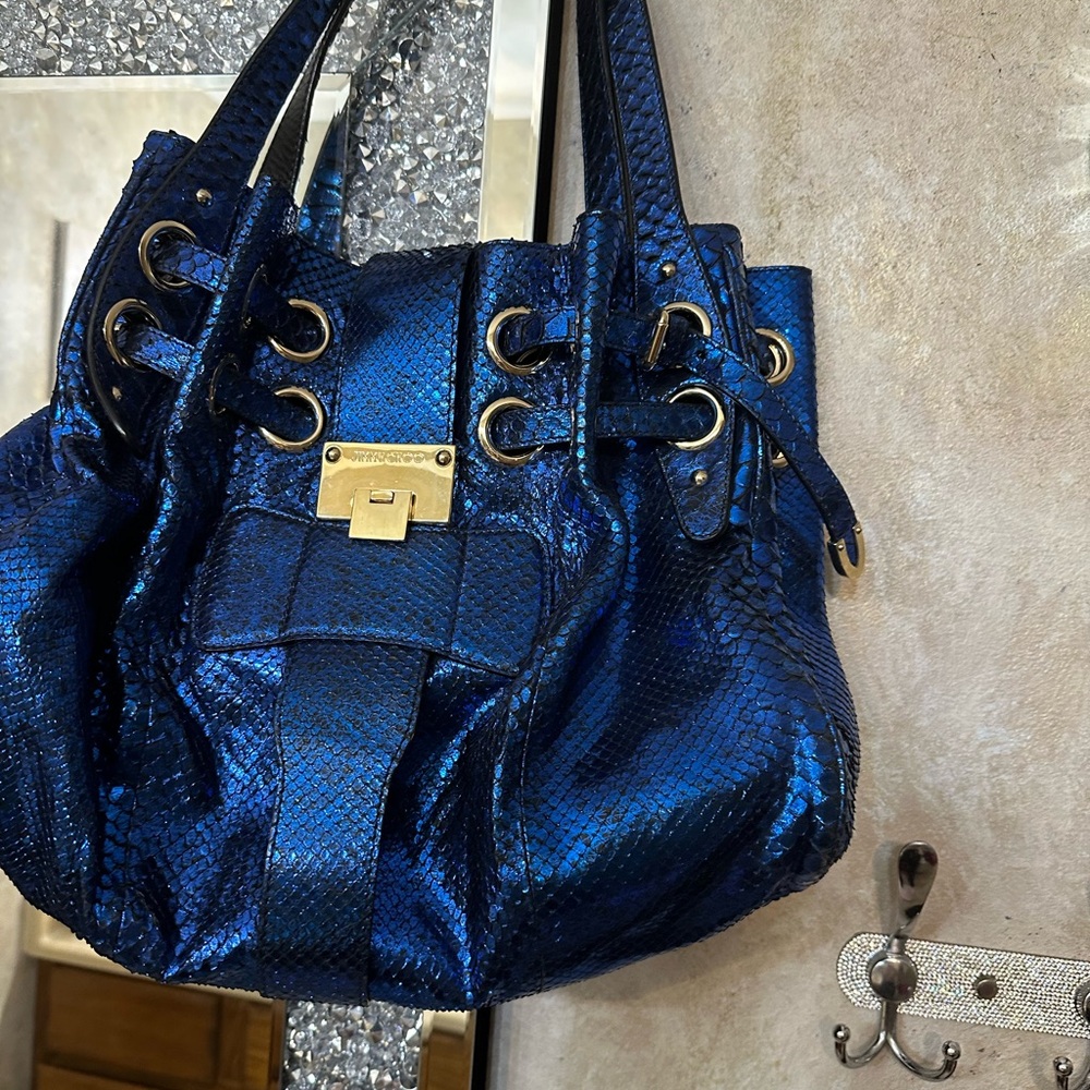 Jimmy Choo Shimmering Blue real  python/snake skin Shoulder bag RARE